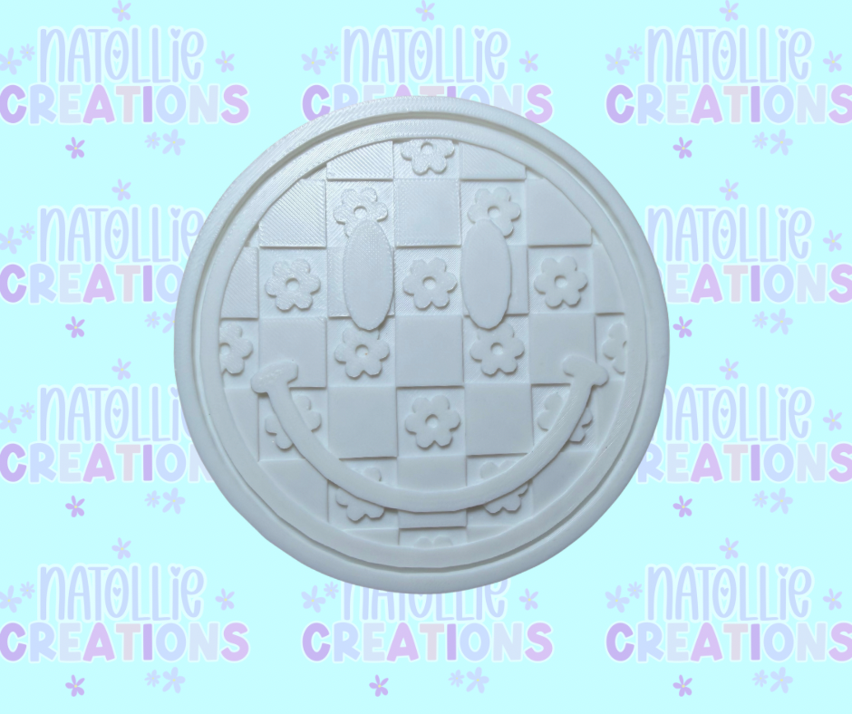 Floral Checkered Smiley Insert Freshie Silicone Mold