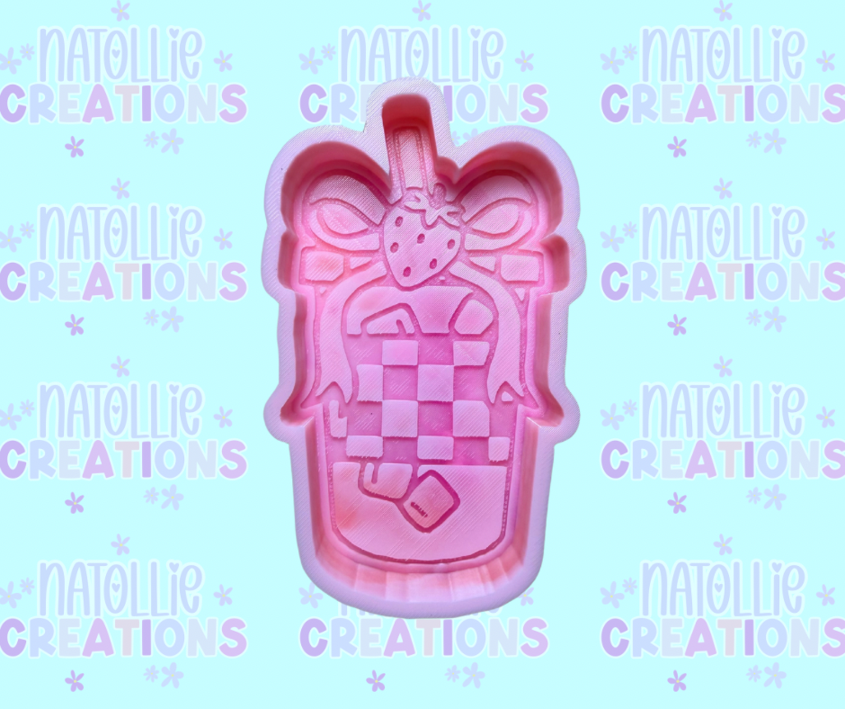 Checkered Iced Drink W Strawberry Bow Freshie Silicone Mold