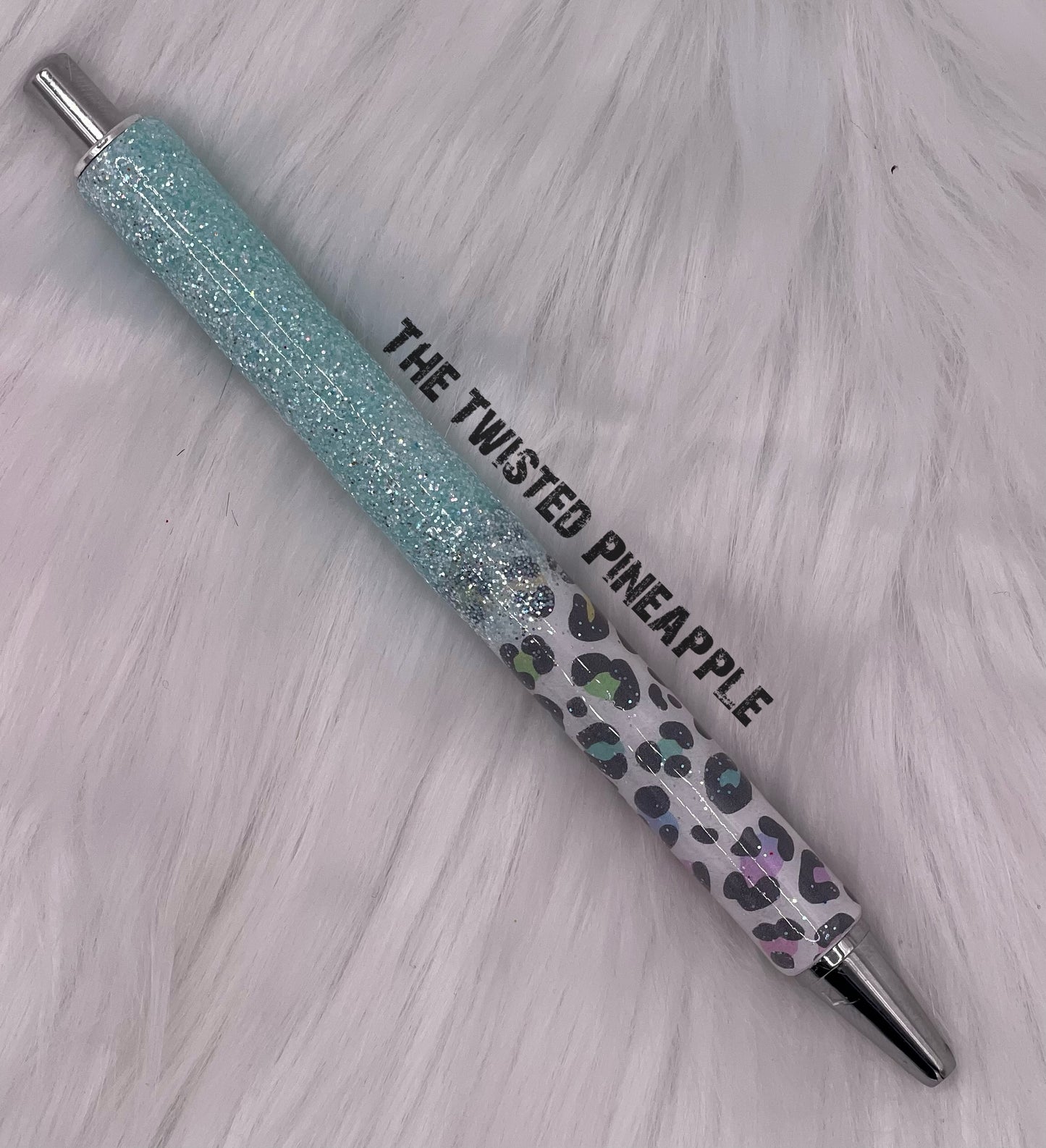 Blue Leopard Glitter Pen