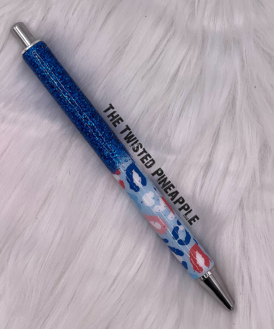 Red, White and Blue leopard glitter pen