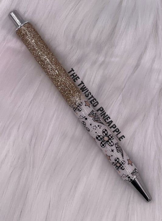 Checkered Lightning Bolt and Daisy Pen