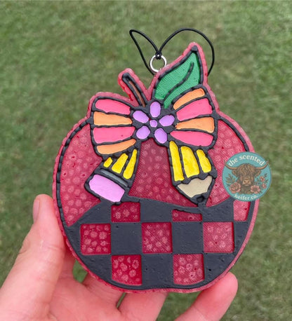 Checkered Apple W/ Pencil Bow Freshie Silicone Mold