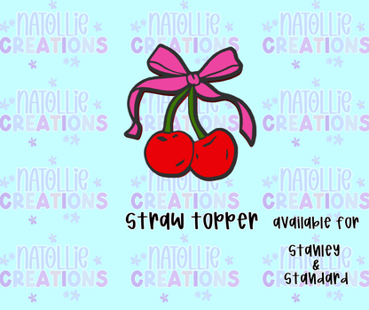 Cherry WITH Bow Straw Topper