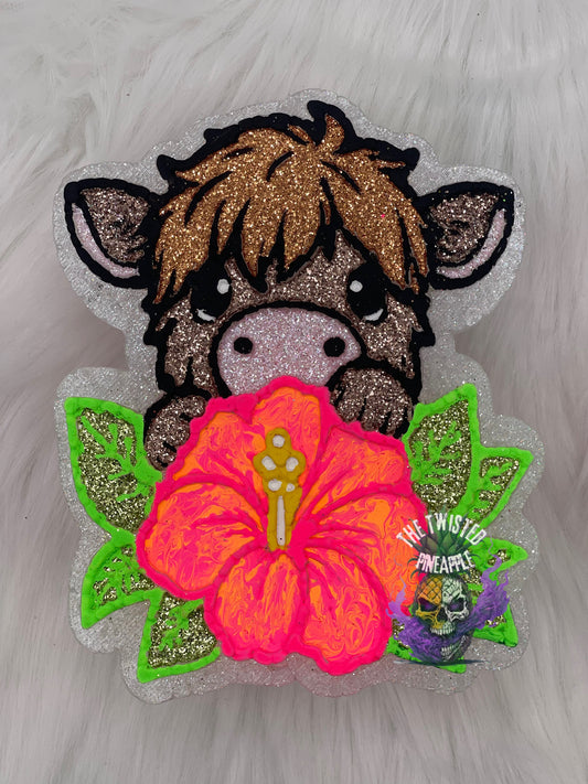 Highland Cow Hibiscus Flower Freshie
