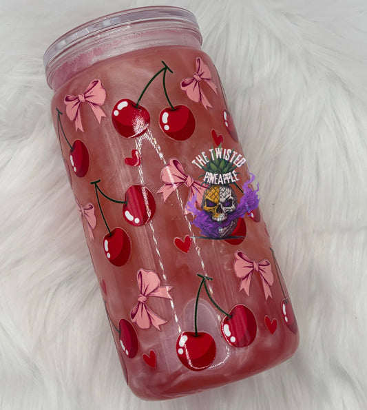 16oz Snowglobe Acrylic Tumbler Mica Cup (Cherries)