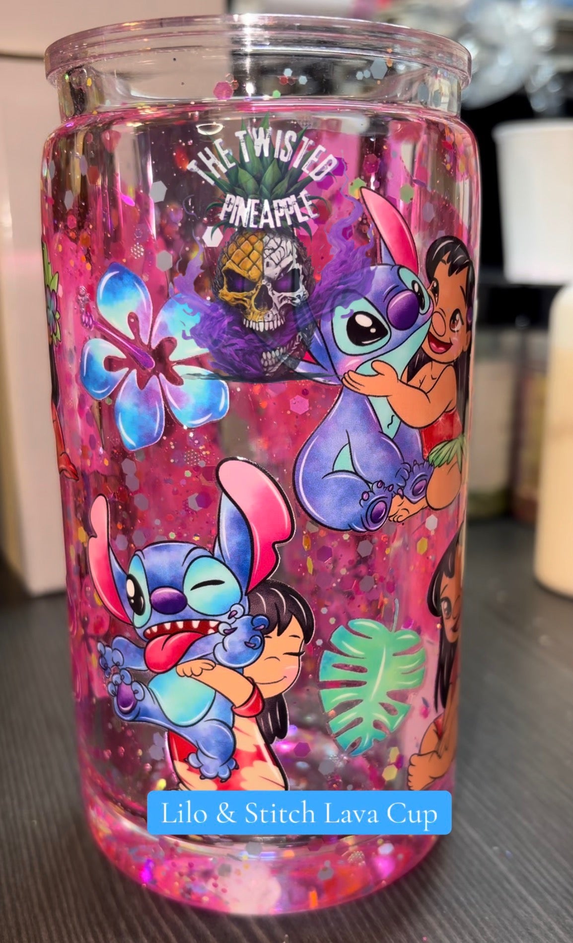 16oz Snowglobe Acrylic Tumbler (Lilo & Stitch Lava)